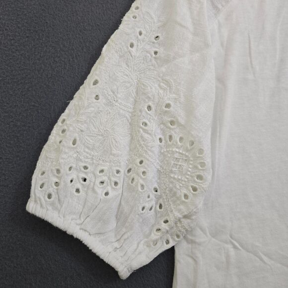 J. Jill Women XS White Button Front 3/4 Eyelet Lace Sleeve Peasant Top - Picture 4 of 11
